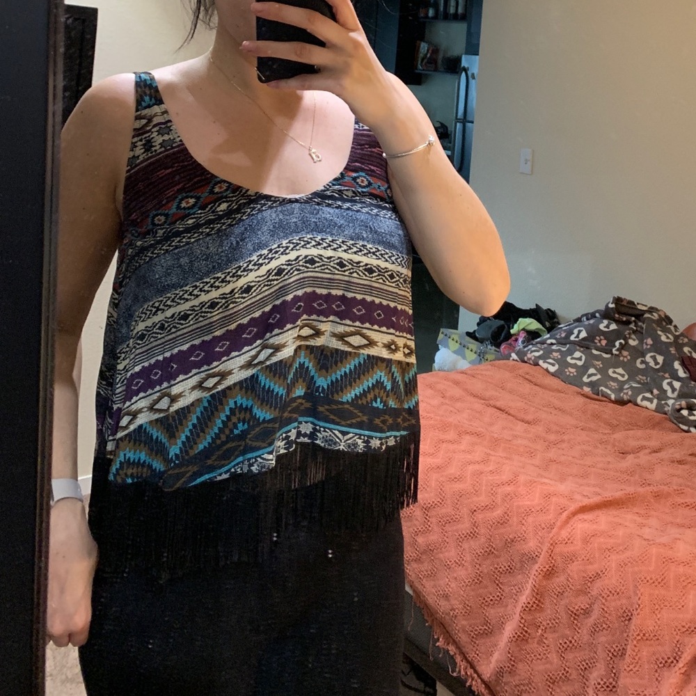 Aztec printed tank top with fringe